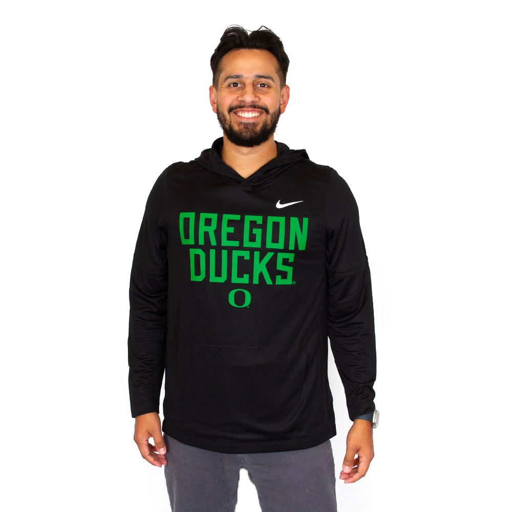 Classic Oregon O, Nike, Black, Long Sleeve, Performance/Dri-FIT, Men, Football, Sideline, Hooded, T-Shirt, 926066